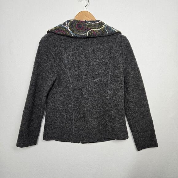 North Style 100% Wool Jacket Sz S Gray Embroidered Full Zip Front - Picture 7 of 14